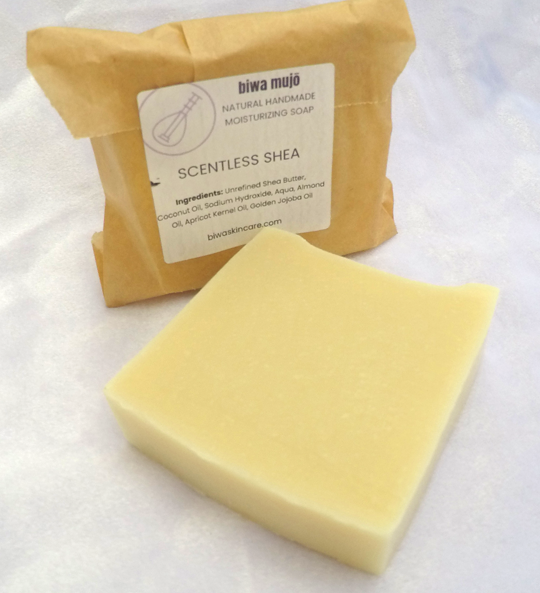 Shea butter soap with a packaged bar of soap