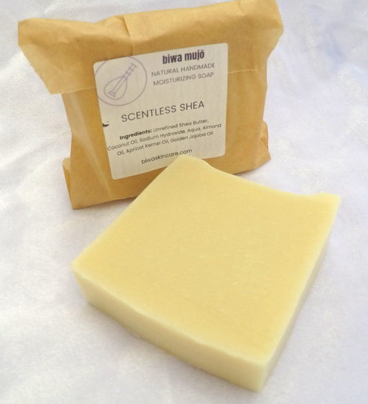 Shea butter soap with a packaged bar of soap
